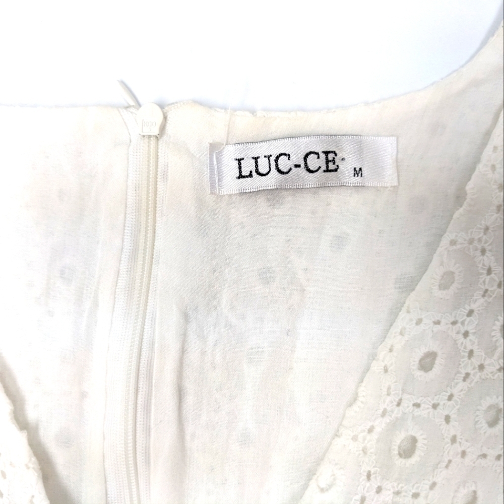 Luc-ce women's white cotton eyelet sleeveless mini dress size medium - Picture 4 of 12
